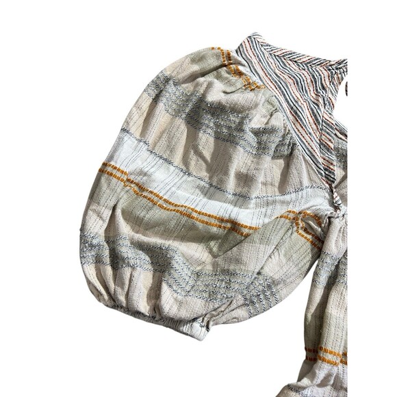 Free People Striped Puff Sleeve Mini Dress Cottage Core Boho Smocked Dress Sz L - Picture 13 of 16